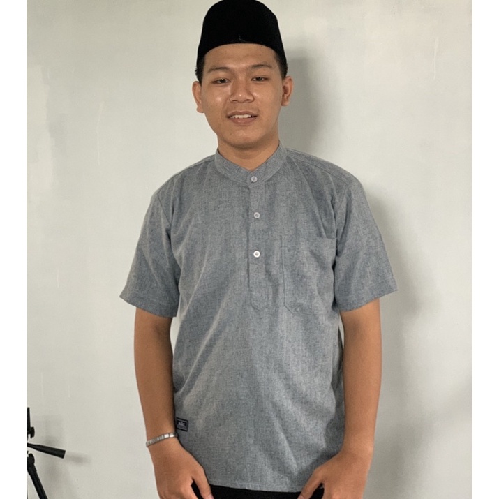 TERLARIS Baju Atasan Koko Kurta Lengan Pendek Bahan Katun Madina M,L,XL