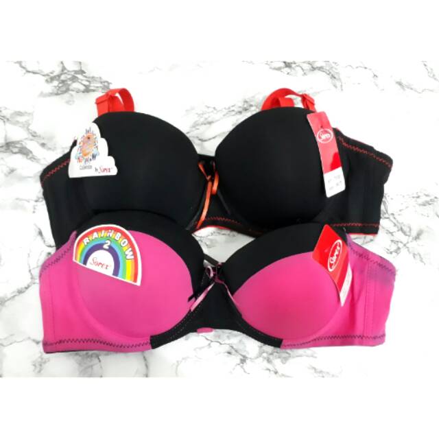 Bra BH Colorful Pink Hitam Dua Warna Warni Black Polos Bagus Murah Plain Half Cup Rainbow 2 Sorex
