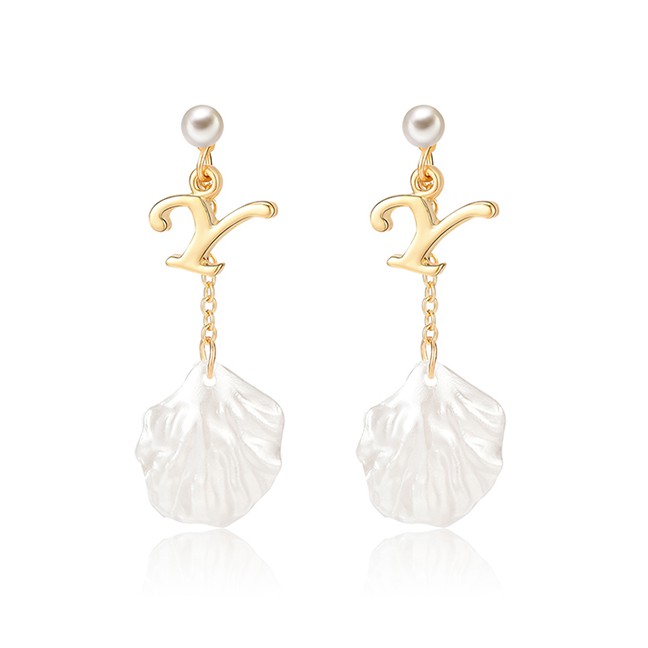 LRC Anting Tusuk Fashion Gold English Alphabet Alloy Shell Earrings D01424 N-Z