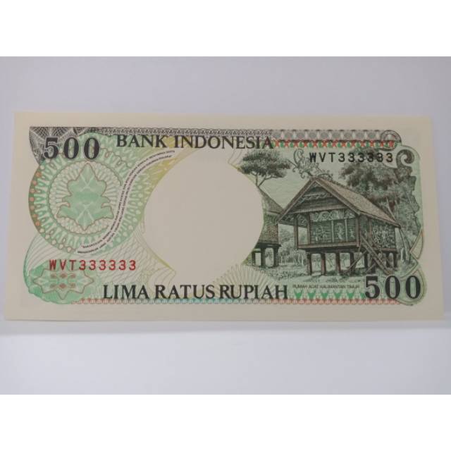 Uang kuno kertas 500 rupiah emisi tahun 1992 nomor seri cantik 333333