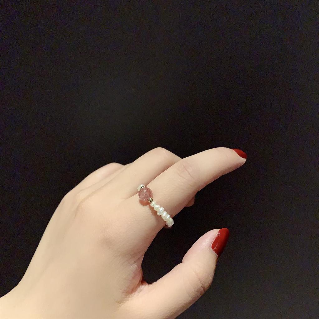 Cincin Manik-Manik Mutiara Kaca Gaya Retro Untuk Aksesoris