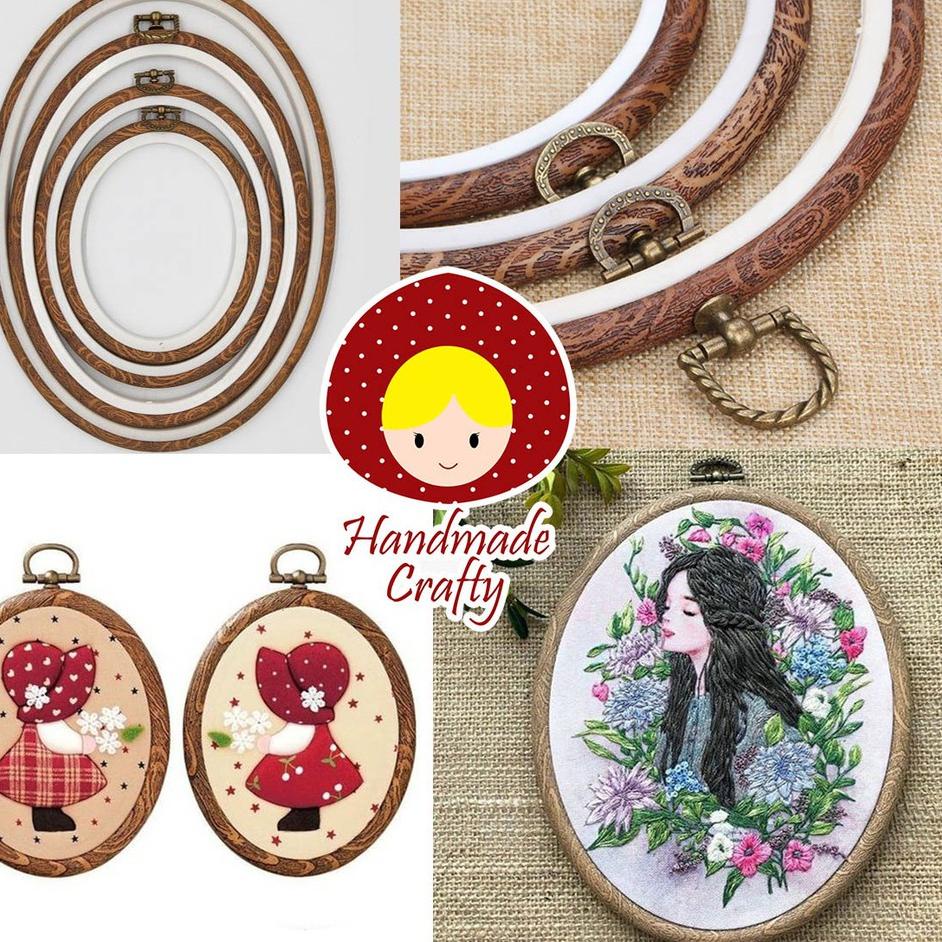 Pemidangan sulam oval/embroidery hoop oval motif kayu antik ➛➮ ➞ Murah