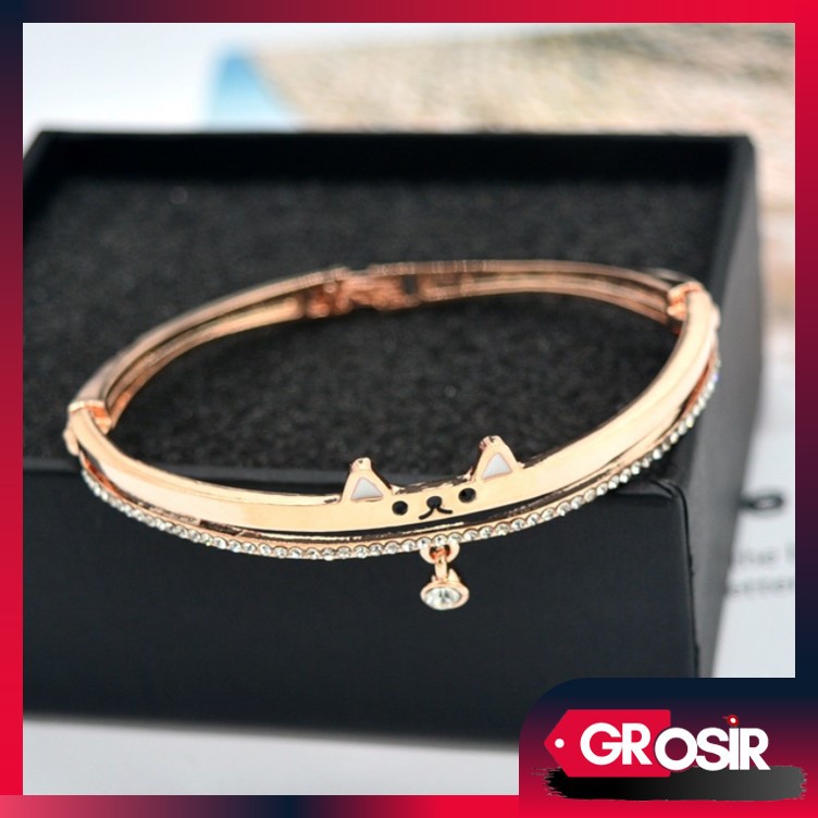 Grosir - G549 Gelang Motif Kucing Cat / Hiasan Kristal Berlian Wanita / Gelang Bangle