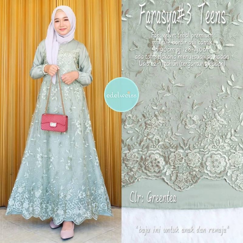 Farasya Dress Teen #3 Gamis Pesta Anak Remaja Dress Tile Remaja Gamis Brukat Remaja Gamis Tile Remaja Gamis Anak Remaja Brukat Tile Gamis Lebaran Dress Muslim Lebaran Anak Perempuan Outfit Bridesmaid Terbaru Warna Greentea Brown Rose Gold