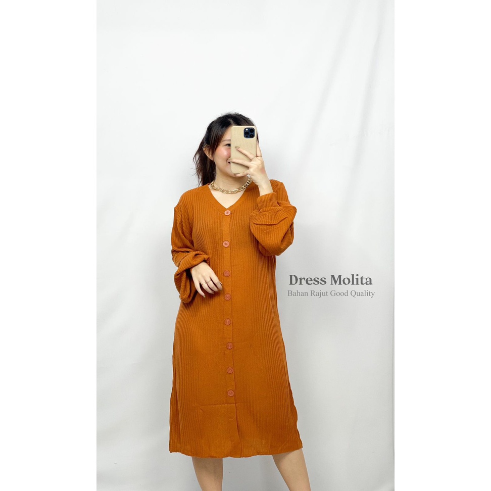 HOPYLOVY Maxi Dress Wanita Lengan Panjang Korea Bahan Rajut Molita