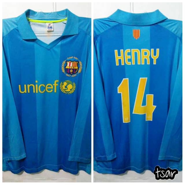 Jersey Barcelona Away 2008-2009 No.14 HENRY Long Sleeve MILLENIUM FASHION Lokal Classic Vintage Medi