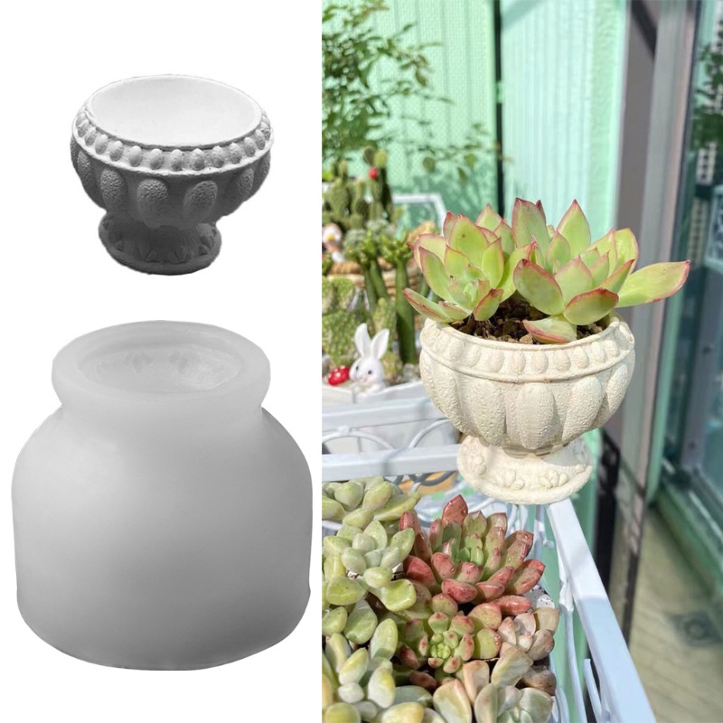 SIY  Retro Flower Pot Epoxy Resin Silicone Mold 3D Roman Round Succulent Plant Planter Pot Mold Concrete Cement Plaster Molds