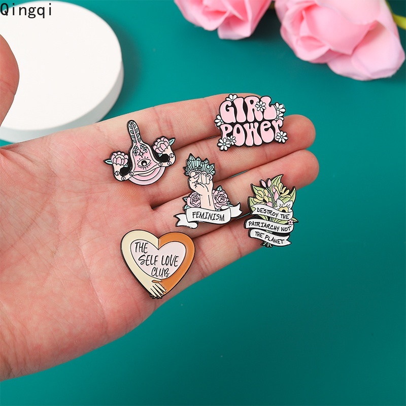 Bros Pin Enamel Desain Girl Power Flower Feminis Untuk Hadiah Teman