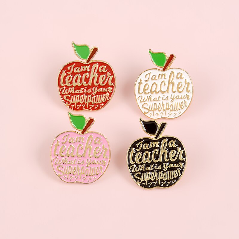 Bros Pin Enamel Desain Buah Apel Merah Muda Tulisan I Am A Teacher Untuk Hadiah