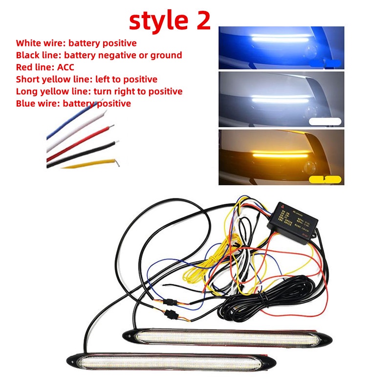 BARU DRL RGB 12V LED Mobil Daytime Running Light DRL Lampu Sein Strip Fleksibel Tricolor putih dan kuning dan biru