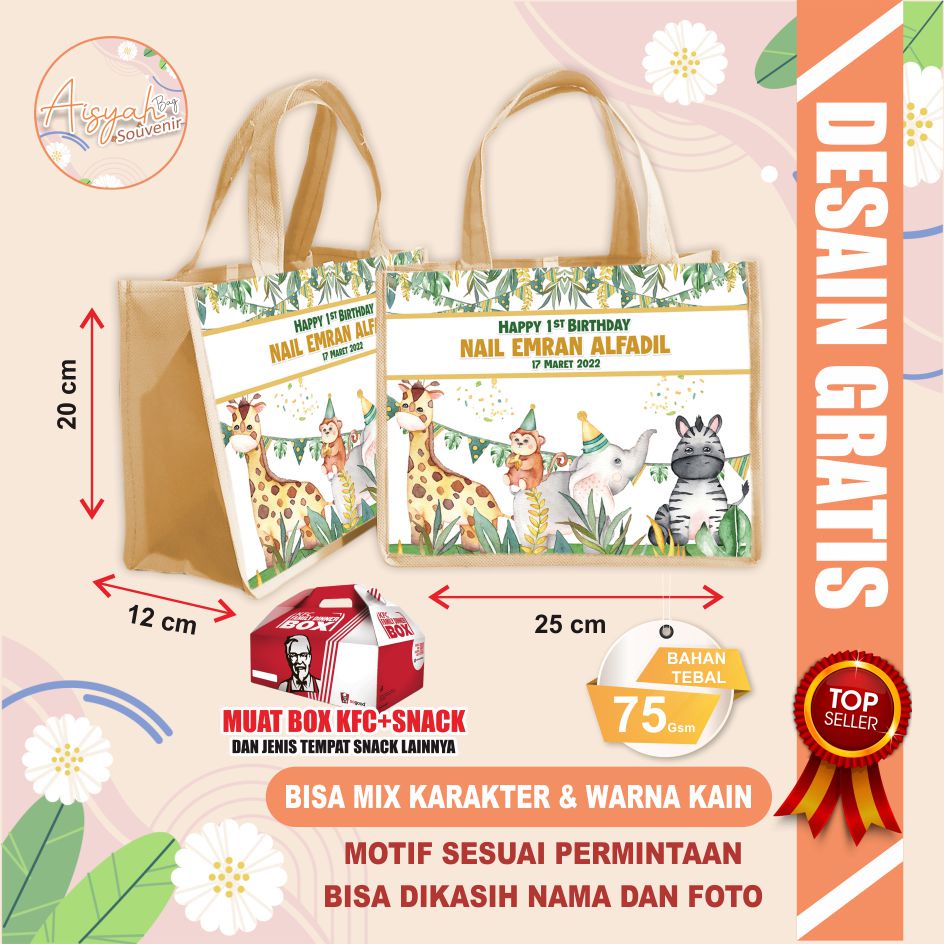 

Tas Ultah Anak / Tas Goodiebag / Tas Kantong Makanan Bahan Halus Spunbond Murah Custom