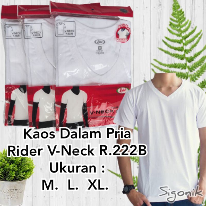 Kaos Dalam Oblong Pria Dewasa Remaja Rider V Neck R222B Putih Polos M L XL Original