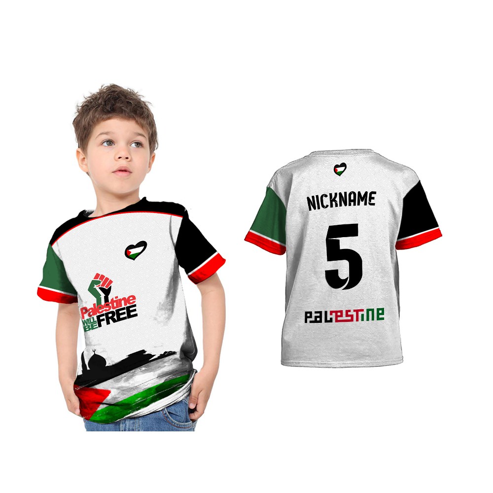 Kaos Anak Baju Jersey  Palestina Indonesia Free Palestine Gaza Custom Full Print