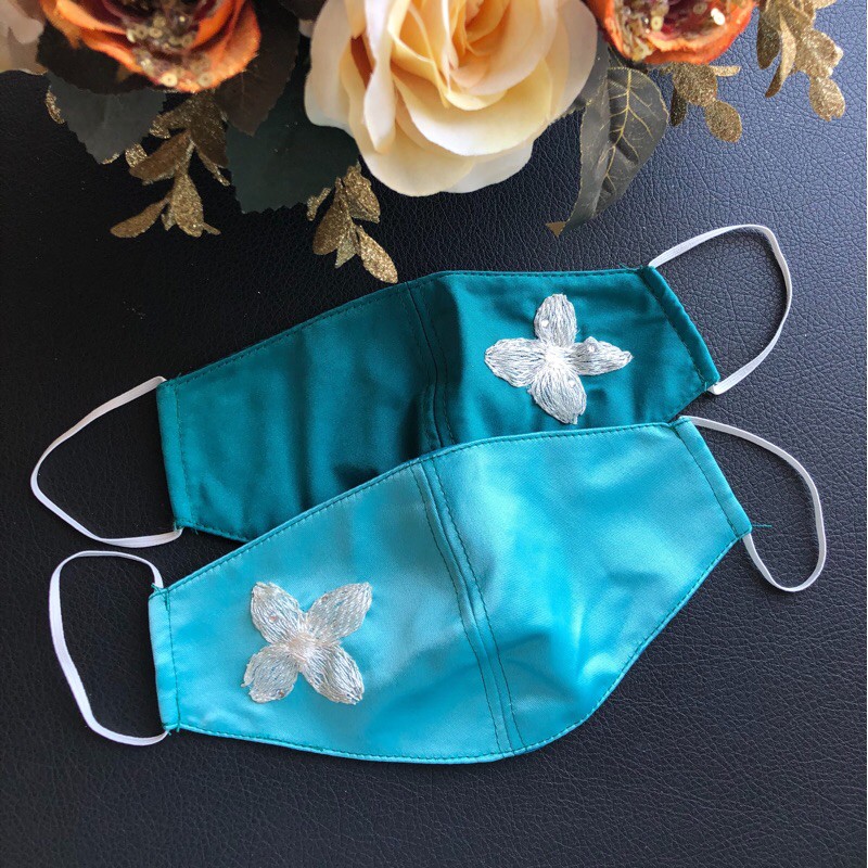 Masker Kain Pesta Brokat Petite Hijau Tosca/ Masker broklat/ Maker brukat/ Masker Kondangan