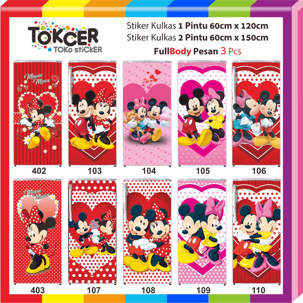  Stiker  Kulkas  1 Pintu dan 2 Pintu Mickey  dan Minnie 