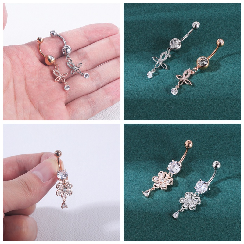 1pc Anting Tindik Perutpusar Stainless Steel Model Kupukupubintang Hias Batu Opal Untuk Wanita