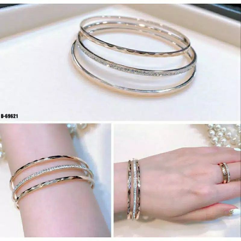 Gelang Titanium Keroncong Full Permata Isi 3pc