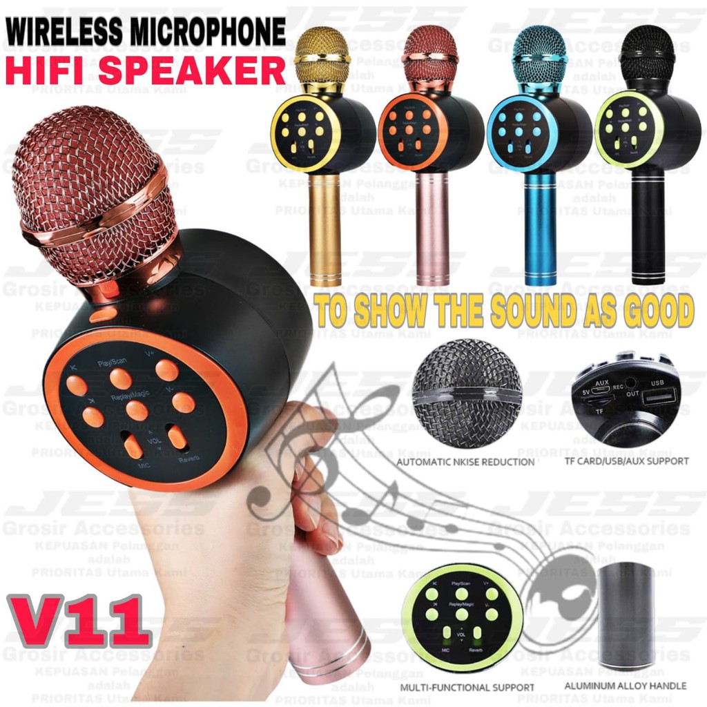 Mic Karaoke WSTER V11 Microphone Bluetooth Mikrofon Wireless HIFI SPEAKER