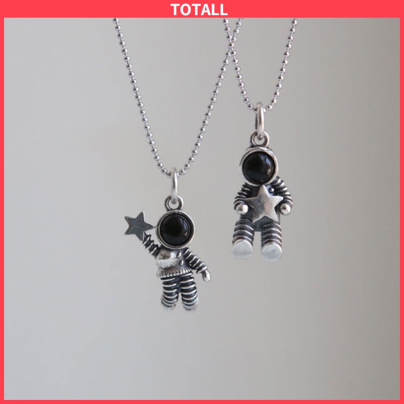 1PCS Kalung Couple Desain Astronot korea Rantai Liontin Pasangan Fashion Anti Alergi Selamat Datang Untuk Membeli