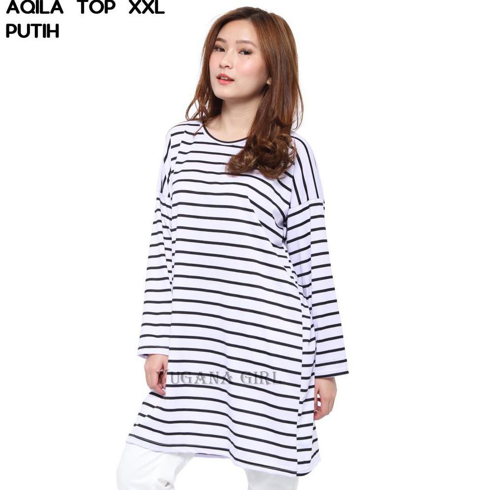 Fashion Baju Tunik Salur XXL Jumbo Murah Wanita Kekinian Aqila Top