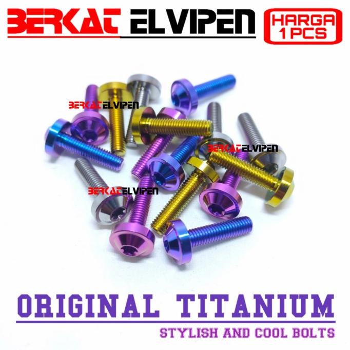 Baut Mur Pengencang Baut Titanium Big Head M5X20 Drat 8 Panjang 20Mm 2Cm