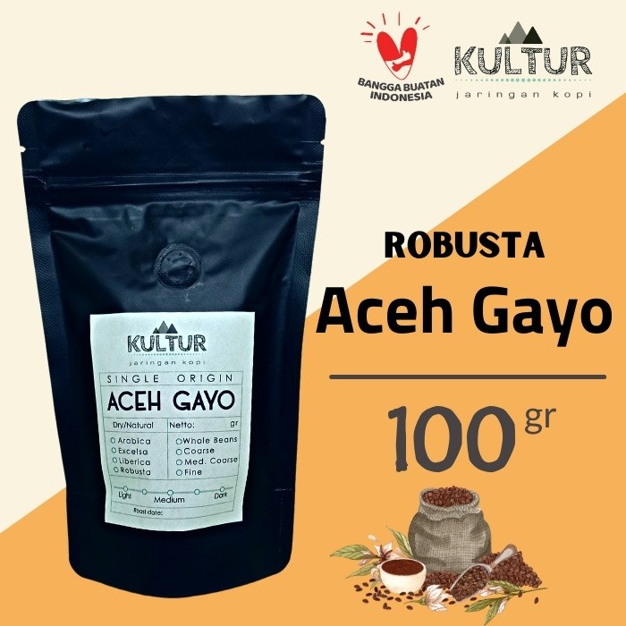 

Kopi-Biji- Coffee Bean Biji Kopi Robusta Aceh Gayo 100 Gr - Med-Dark Roast, Whole Beans. -Biji-Kopi