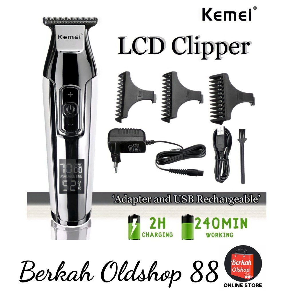 Berkah Oldshop 88 - Kemei KM-5027 Electric Cordless Professioanal Hair Clipper LCD Display