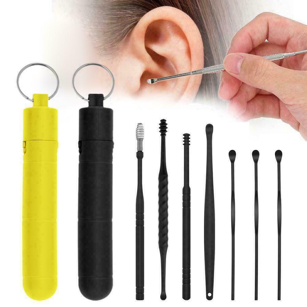7pcs / Set Alat Pembersih Telinga Bahan Stainless Steel + ABS + Plastik Dengan Kotak Penyimpanan Untuk Pria / Wanita