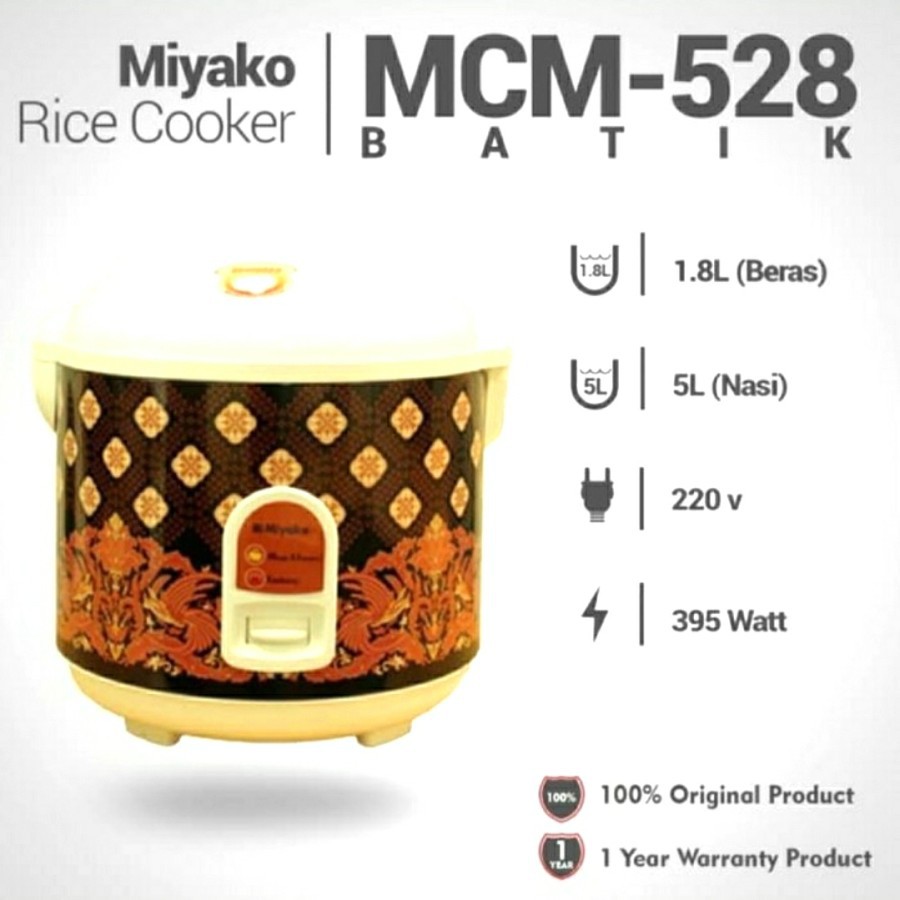 MIYAKO Magic Com 1,8 Liter / Rice Cooker 3in1 MCM 528 BTK JLH - Garansi Resmi 1 Tahun