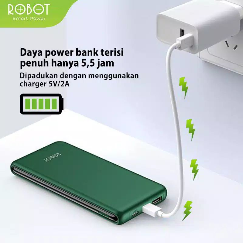 PowerBank ROBOT 10000mAh RT180 Dual Input Port Type C &amp; Micro USB - Garansi Resmi 1 Tahun