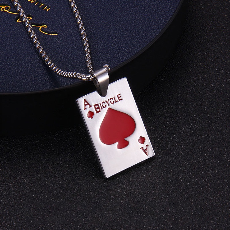 Ins Eropa dan Amerika merah hitam Peach poker merek fashion titanium steel necklace minimalis hip ho