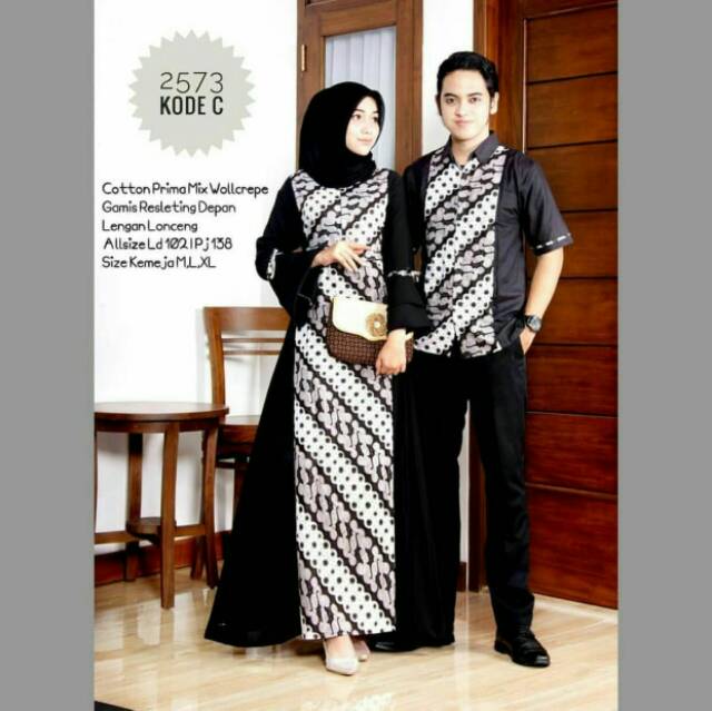 Bisa pisah  Sania Ruffle Batik Couple kombinasi monocrome