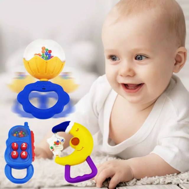  Mainan  Teether Rattle dengan Lonceng Genggam Bahan Plastik 