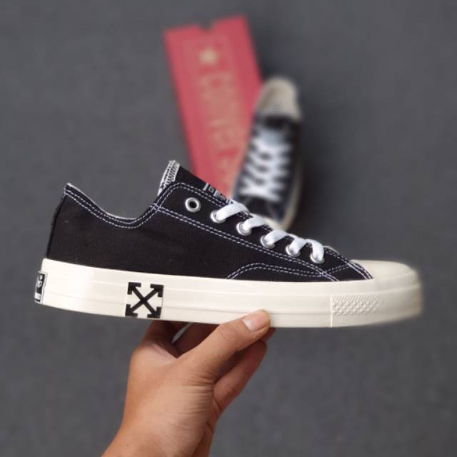 OBRAL SEPATU SNEAKERS 70S X OFF WHITE LOW BLACK WHITE CHUCK TAYLOR SOL GLOSSY 38-44-3