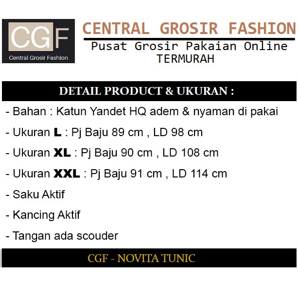 Novita Tunik - Central Grosir Fashion (CGF) - Ukuran L-XXL - Matt Katun Yandet