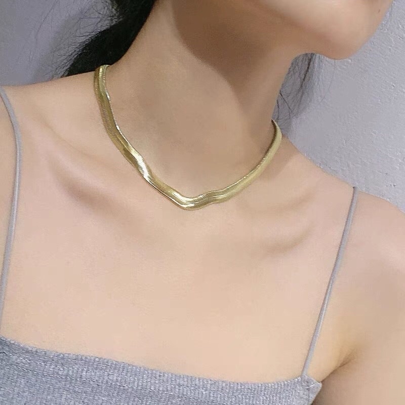 Kalung Titanium Gold 18K Mirip Emas Asli Vintage Korea Fashion Style