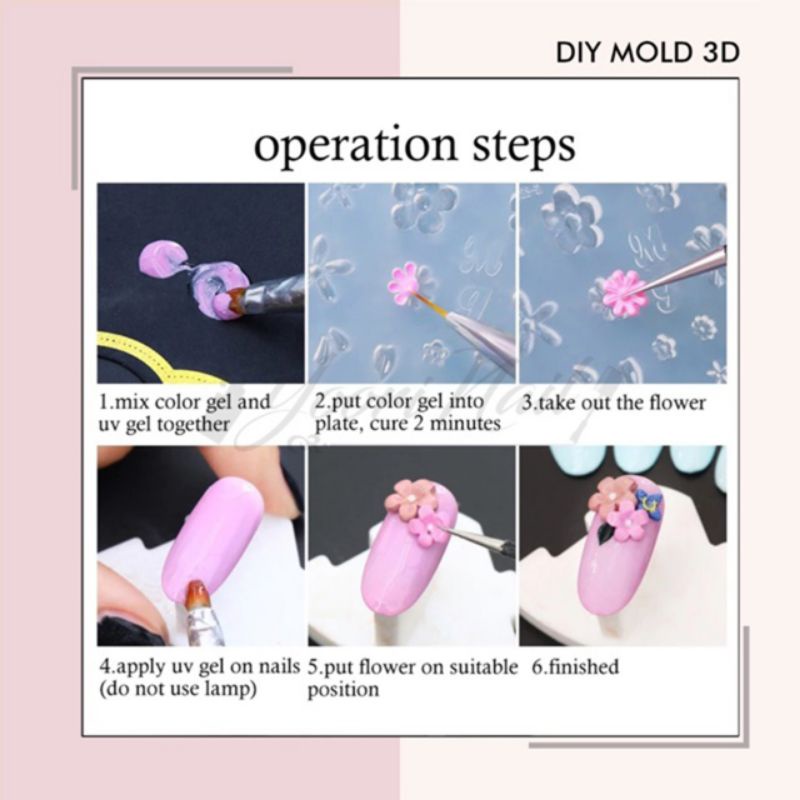 DIY MOLD 3d (A) nail art cetakan silicone gel acrylic mold hati crown kerang heart flower mix shaped