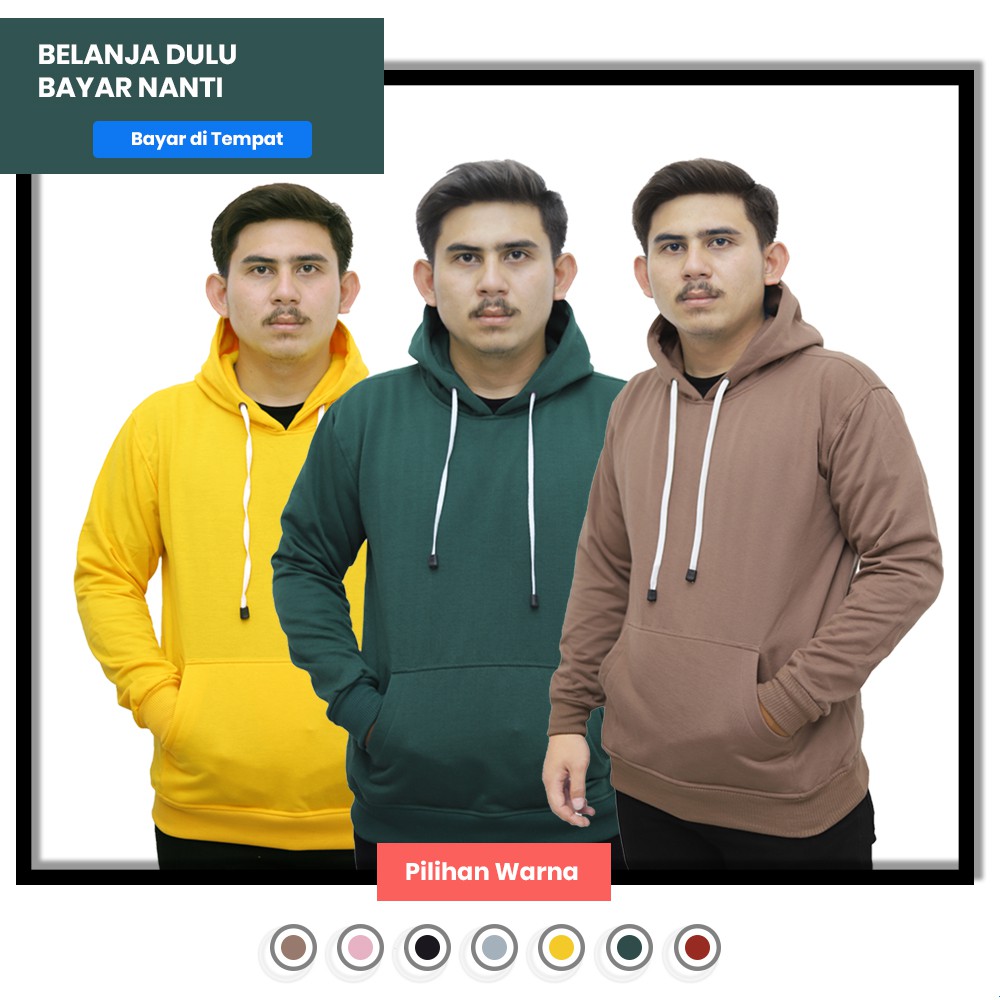 BAYAR DI TEMPAT OUTWEAR JAKET HOODIE HOODY PRIA WANITA BAHAN FLEECE POLOS NA WARNA HIJAU BOTOL HNM
