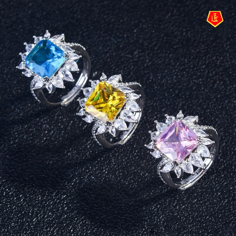 [Ready Stock]Luxury Yellow Diamond Argyle Pink Diamond Rings Ear Stud Necklace Set