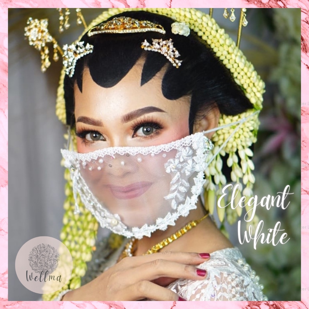 Masker Brukat Premium Cantik Pengantin Hijab Pesta Transparan Payet Mika Putih Simple