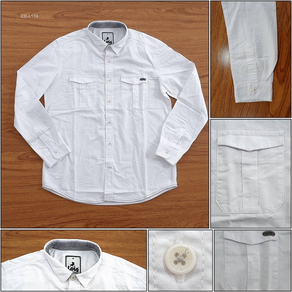 Kemeja Casual Cowok Lengan Panjang Putih Lois S-XL