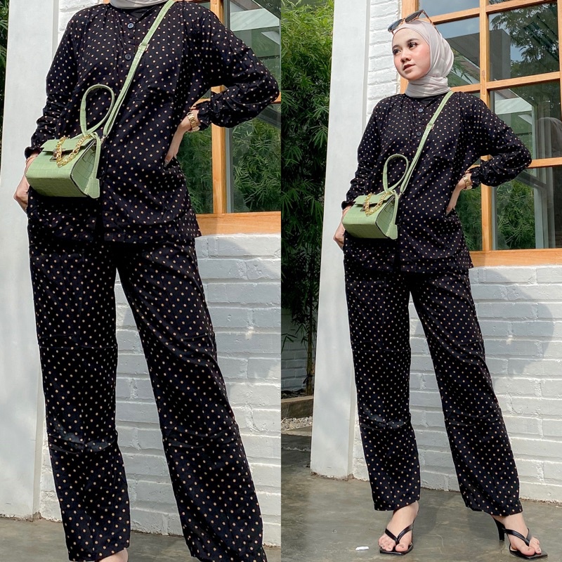 (COD) One Set Rayon Polkadot | Piyama Rayon | Pajamas Katun Rayon | Setelan Rayon Wanita | Baju Tidu
