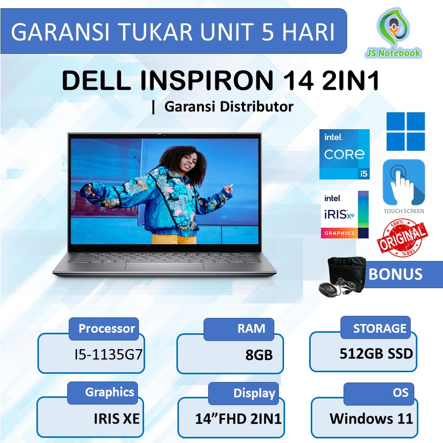 DELL INSPIRON 14 5410 2IN1 TOUCH i5 1135G7 8GB 512SSD W11 14.0FHD