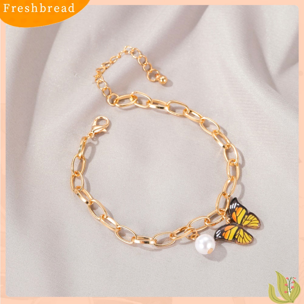 [TERLARIS]Fashional Women Multicolor Butterfly Bracelet Faux Pearl Thick Jewelry Gift