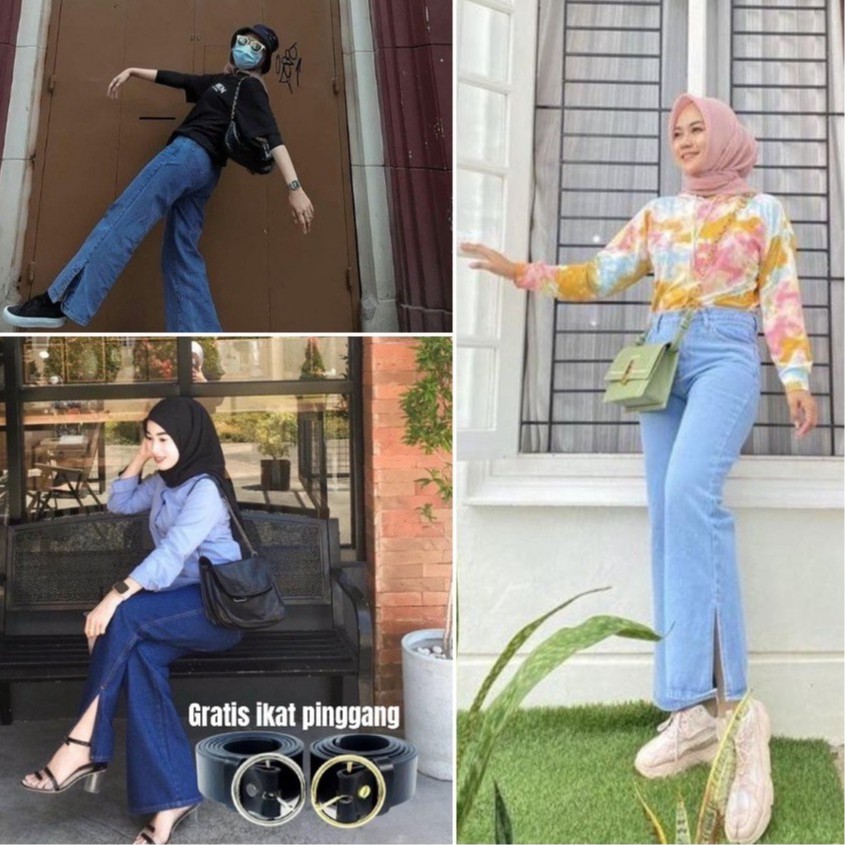 KULOT JEANS BELAH SAMPING // CELANA KULOT HW BELAH JEAN TEBAL / HIGHWAIST KULOT JEANS WANITA EONNI