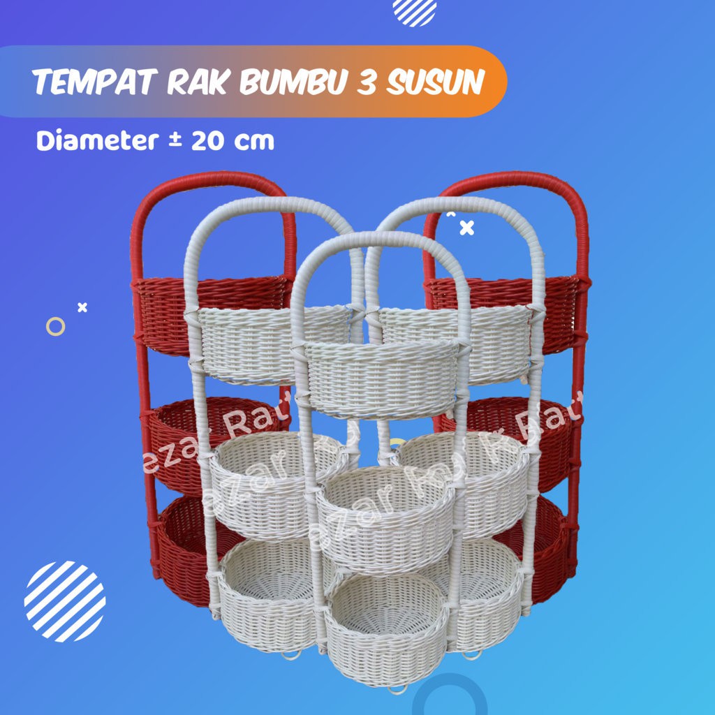 Tempat Rak bumbu bawang telur rotan sintetis 3 susun Tempat Rak bumbu bawang telur rotan sintetis 3 susun