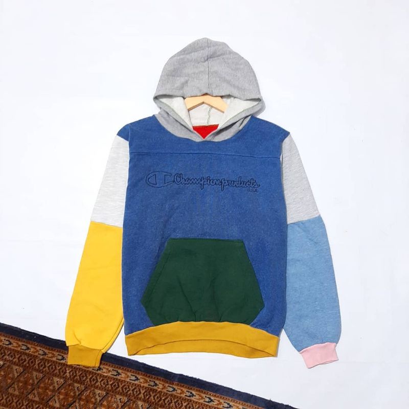 Champion colorblock 5 TONE pullover hoodie second bekas (RARE)