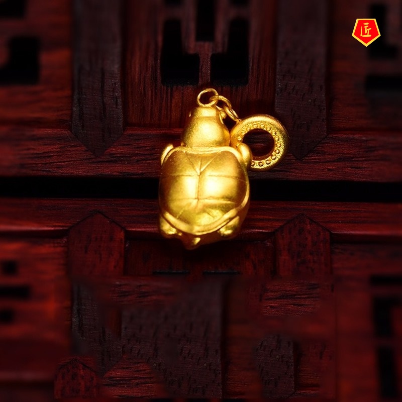 [Ready Stock]Ancient Style Small Water Turtle Gold Necklace Pendant