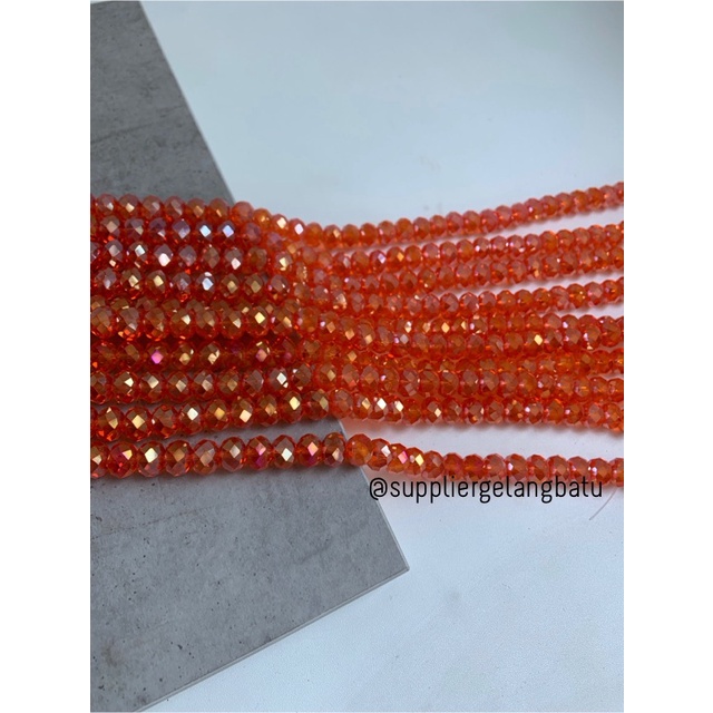 Crystal Ceko transparan 12mm ORANGE bening OREN manik donat kristal bahan kalung gelang anting strap mask kerajinan tangan craft citayam fashion week etink vintage elegan bali manik crystal