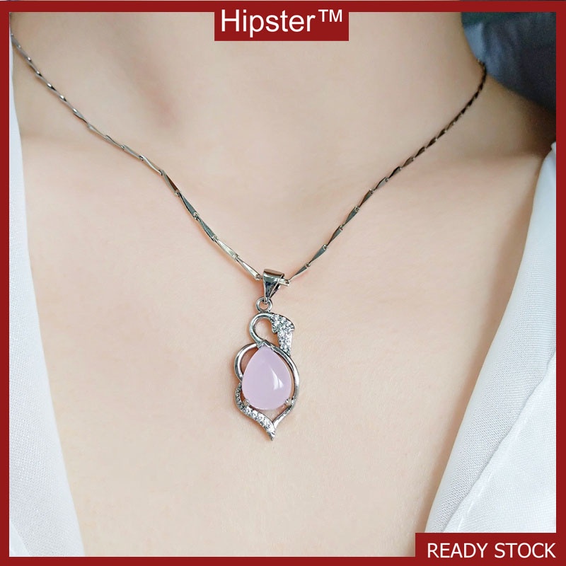 Hot Sale Elegant Exquisite White Gold Pink Crystal Pendant Vintage Clavicle Chain